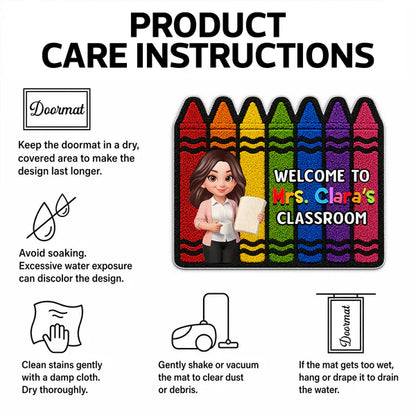 Colorful Crayon Shaped Doormat, Personalized Classroom Welcome, Unique Gift for Teacher