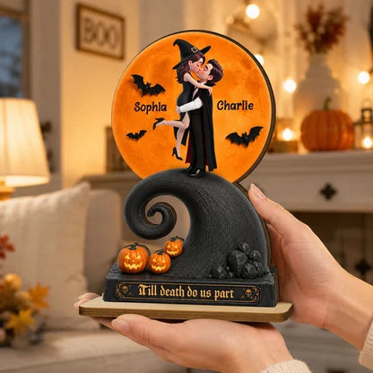 Personalized 2-Layer Wooden Plaque, Halloween Moon Couple Kiss, Unique Creative Gift for Couple