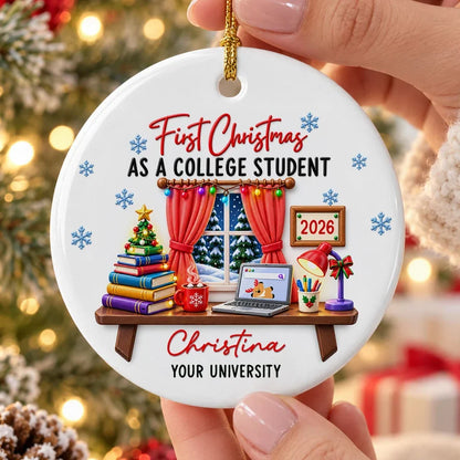 Personalized Ceramic Ornament, Colorful College Study Desk, Unique Christmas Gift for College Student