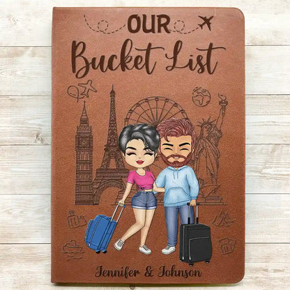 Personalized Our Adventure Book Leather Journal for Couples, Cute Travel Cartoon Cover, Unique Gift for Him or Her