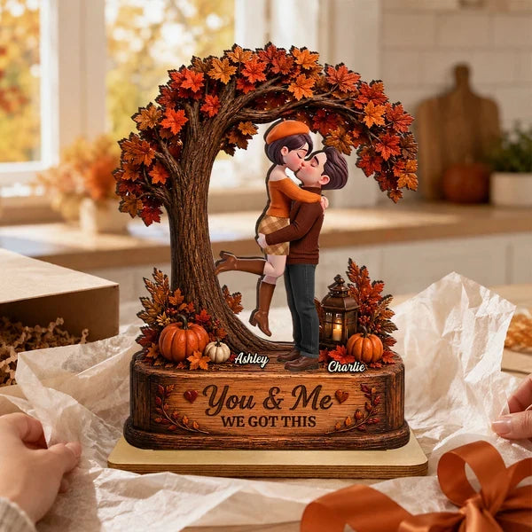 Custom 2-Layer Wooden Plaque with You & Me Message, Autumn Couple Decor, Unique Creative Gift for Partner