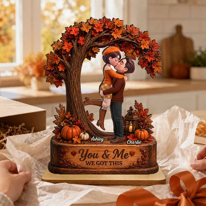 Custom 2-Layer Wooden Plaque with You & Me Message, Autumn Couple Decor, Unique Creative Gift for Partner