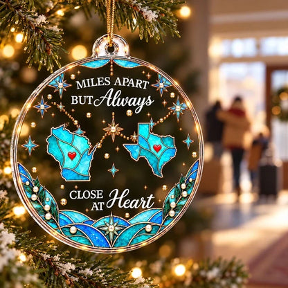 Personalized Acrylic Ornament with Connected State Maps, Unique Christmas Gift for Long-Distance Family