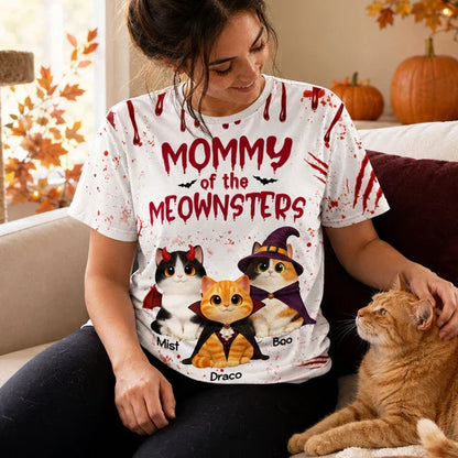 Personalized Printed Classic Tee, Mommy of the Meownsters Cat Lover Halloween Unique Gift