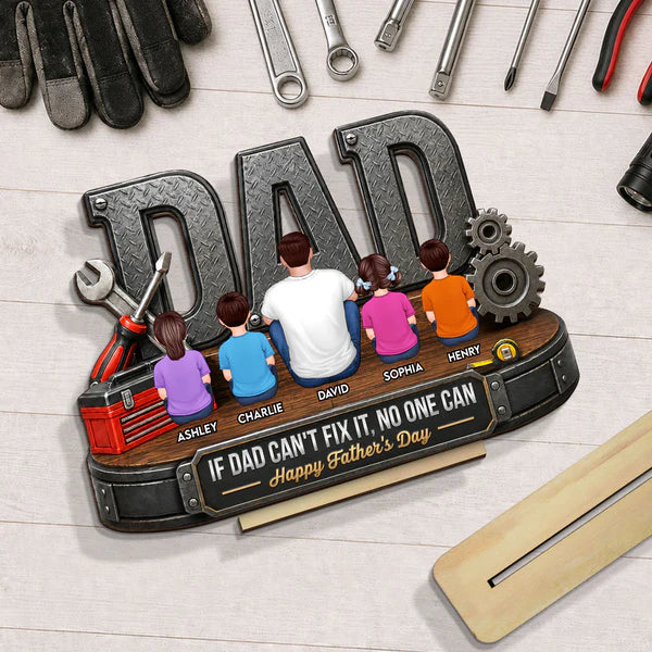 Personalized 2-Layer Wooden Plaque For Dad, Sitting With Kids Workshop Art, Unique Father's Day Gift
