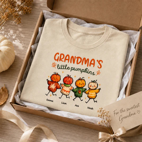 Personalized Grandma's Little Pumpkins Classic Tee, Unique Fall Gift for Grandma
