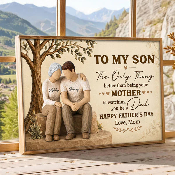 Personalized Poster for Son, Mom and Son Sitting Together, Unique Father's Day Gift