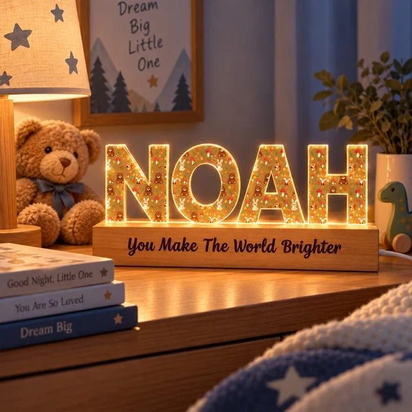 Personalized Block LED Light Plaque, Warm Glow for a Cozy Bedroom, Unique Gift for Kids and Family