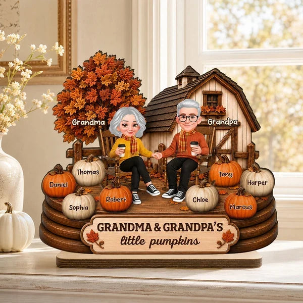 Personalized 2-Layer Wooden Plaque, Grandma & Grandpa Little Pumpkins, Unique Fall Gift
