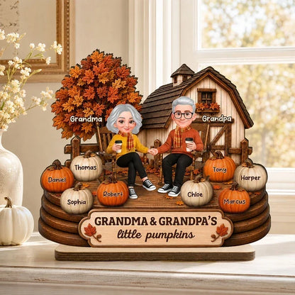 Personalized 2-Layer Wooden Plaque, Grandma & Grandpa Little Pumpkins, Unique Fall Gift