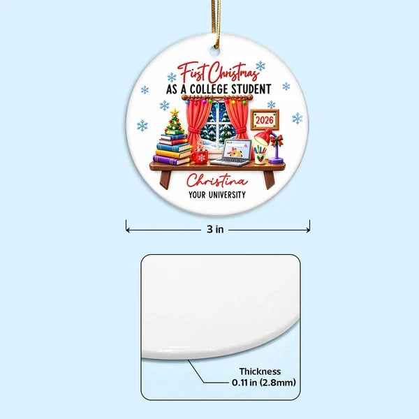 Personalized Ceramic Ornament, Colorful College Study Desk, Unique Christmas Gift for College Student