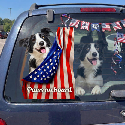 Personalized Dog Car Sticker Decal, Paws on Board Flag Design for Window Decor, Unique Gift for Dog Lovers