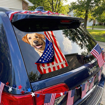 Personalized Dog Car Sticker Decal, Paws on Board Flag Design for Window Decor, Unique Gift for Dog Lovers