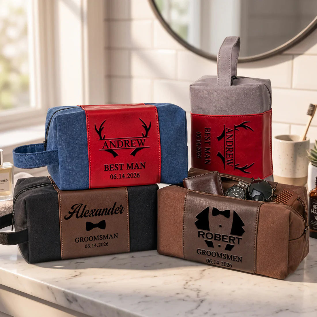 Personalized Toiletry Bag with Bow Tie Design, Unique Gift for Groomsmen and Wedding Party