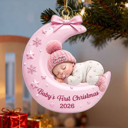 Personalized Acrylic Ornament With Sleeping Baby On Moon, Unique Creative Gift For New Parents