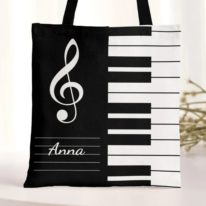Personalized Tote Bag with Piano Keys and Treble Clef, Creative Gift for Musicians and Music Teachers