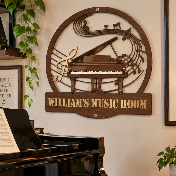 Custom Shaped Metal Sign for a Music Room, Warm Brown Piano Decor and Creative Gift for Music Lovers