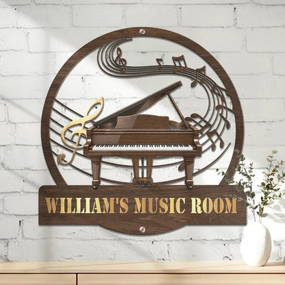 Custom Shaped Metal Sign for a Music Room, Warm Brown Piano Decor and Creative Gift for Music Lovers