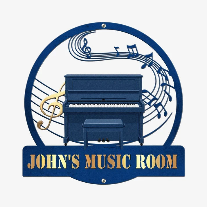 Custom Shaped Metal Sign for a Music Room, Warm Brown Piano Decor and Creative Gift for Music Lovers