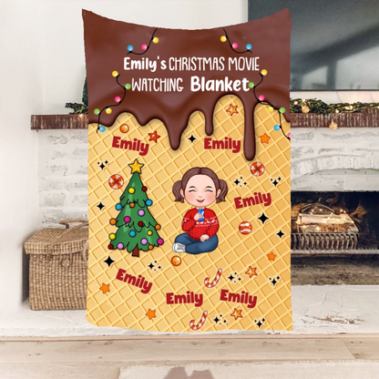 Personalized Christmas Movie Watching Blanket - Cozy Fleece Blanket with Custom Name - Ideal Gift for Holiday Movie Nights