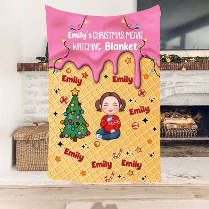 Personalized Christmas Movie Watching Blanket - Cozy Fleece Blanket with Custom Name - Ideal Gift for Holiday Movie Nights