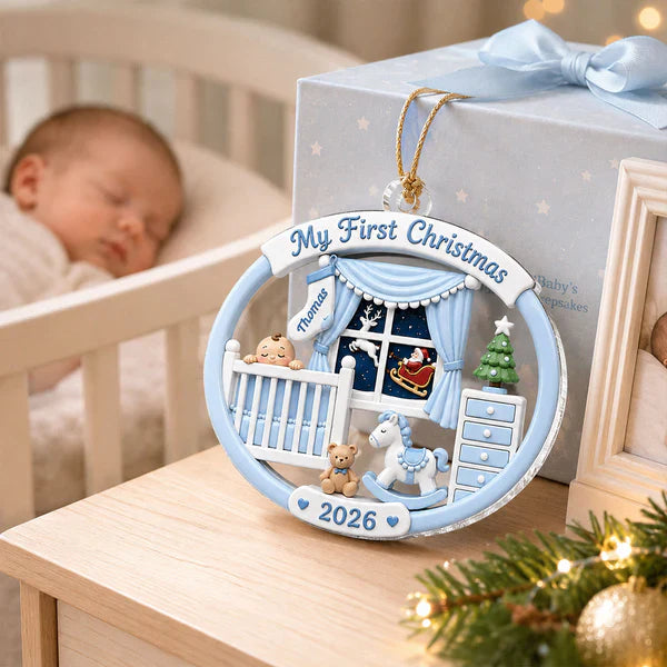 Personalized Acrylic Ornament, Baby's First Christmas Nursery Scene, Unique Gift for New Parents