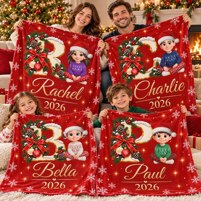 Personalized Fleece Blanket, Custom Christmas Keepsake Held by Mother and Daughter, Unique Gift for Kids