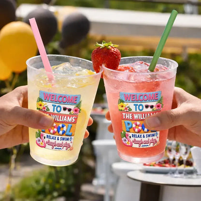Personalized Frosted Plastic Cup With Tropical Pool Design, Unique Gift For Family Hosts