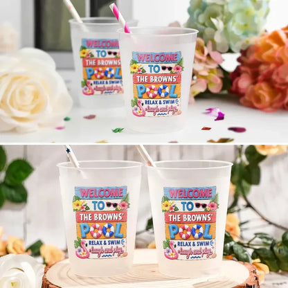 Personalized Frosted Plastic Cup With Tropical Pool Design, Unique Gift For Family Hosts