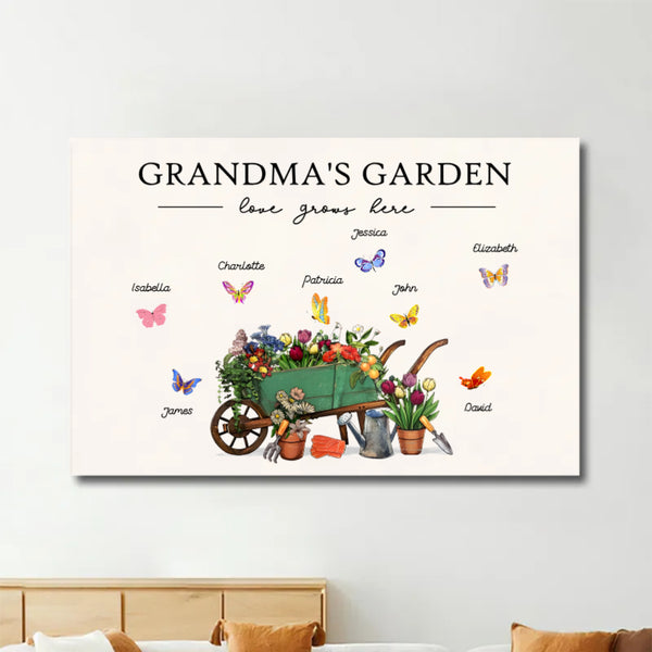 Personalized "Grandma's Garden" Poster, Keychain, Plaque, Ornament, Pillow, Wallet Card, Cup, and Sign - A Perfect Gift for Family Love and Cherished Memories