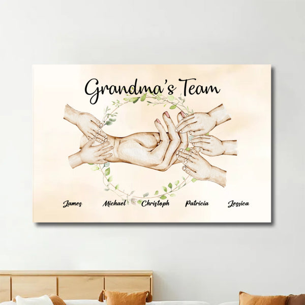 Grandma’s Team Personalized Poster, Keychain, Plaque, Ornament, Pillow, Wallet Card, Cup, Sign - Custom Gift for Grandchildren and Family Memories