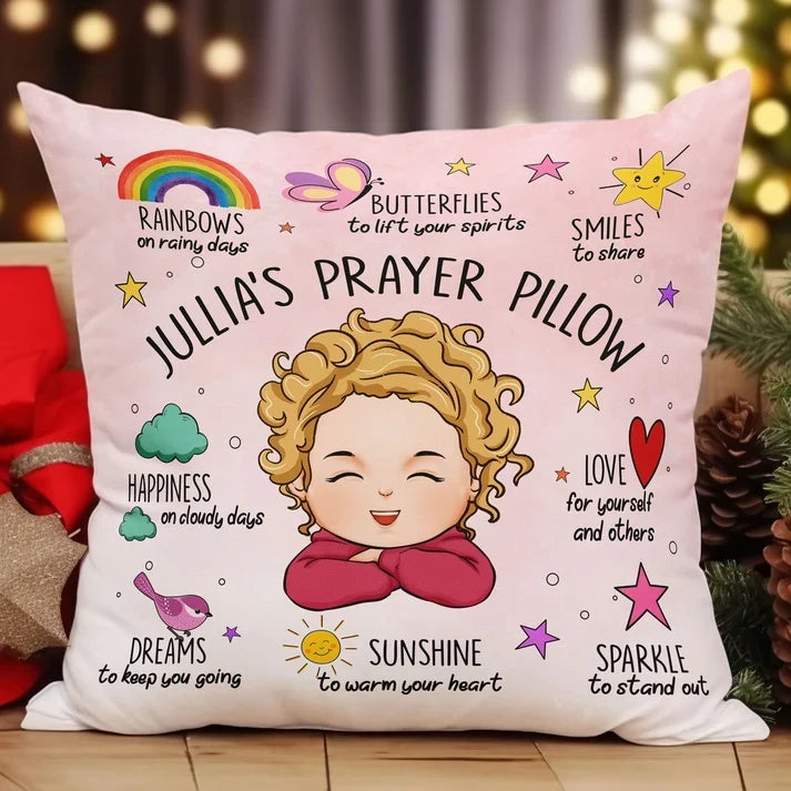 Personalized Square Pillow with Smiling Child Art and Uplifting Quotes, Creative Gift for Kids