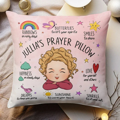 Personalized Square Pillow with Smiling Child Art and Uplifting Quotes, Creative Gift for Kids