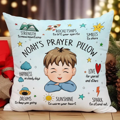 Personalized Square Pillow with Smiling Child Art and Uplifting Quotes, Creative Gift for Kids
