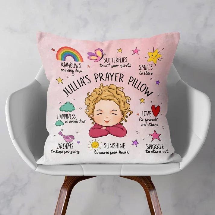 Personalized Square Pillow with Smiling Child Art and Uplifting Quotes, Creative Gift for Kids