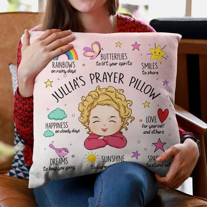 Personalized Square Pillow with Smiling Child Art and Uplifting Quotes, Creative Gift for Kids