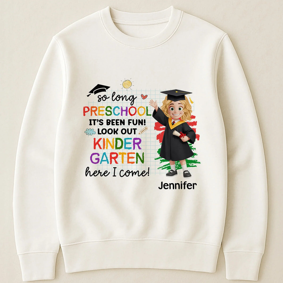Personalized Preschool Graduation Classic Tee with Cute Cap and Diploma, Kindergarten Here I Come, Unique Gift for Kids
