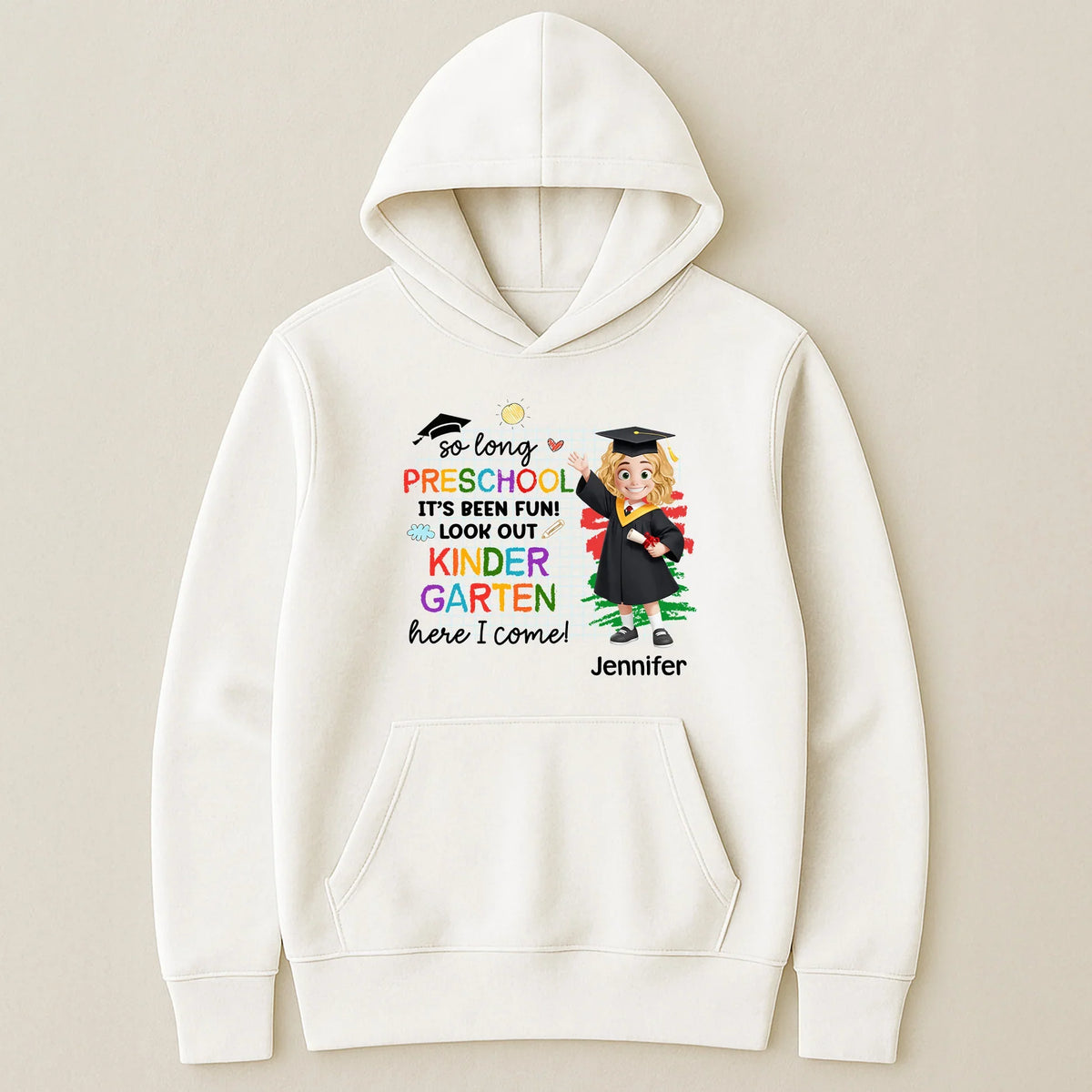 Personalized Preschool Graduation Classic Tee with Cute Cap and Diploma, Kindergarten Here I Come, Unique Gift for Kids