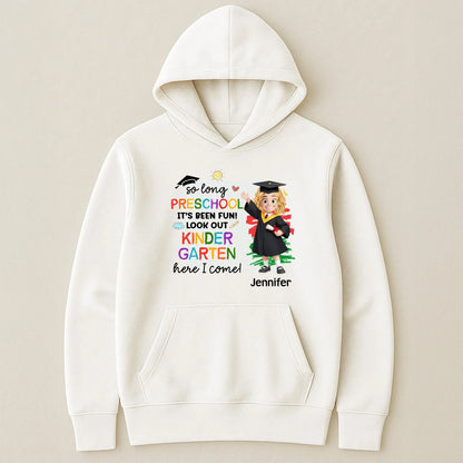 Personalized Preschool Graduation Classic Tee with Cute Cap and Diploma, Kindergarten Here I Come, Unique Gift for Kids