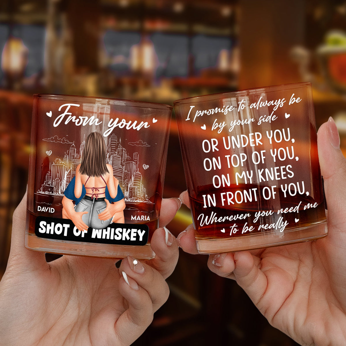 From Your Shot of Whiskey - Romantic Couple Personalized Whiskey Glass Gift, Sexy Anniversary Gift for Husband or Boyfriend