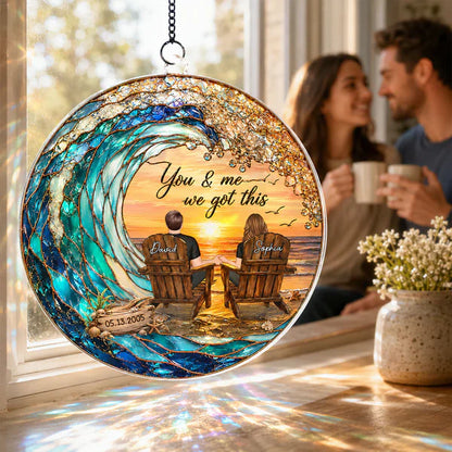 Custom Acrylic Suncatcher Ornament with You & Me Beach Art, Creative Gift for a Couple, Warm Window Glow