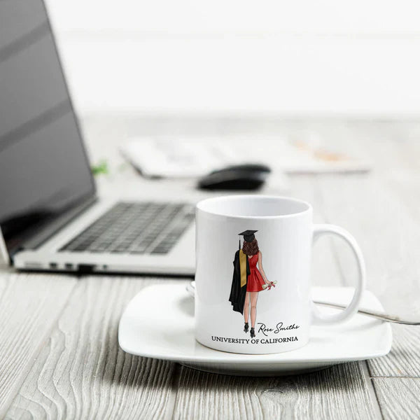 Personalized Ceramic Mug, Call Me Master Graduate in Red Dress, Unique Graduation Gift for Her