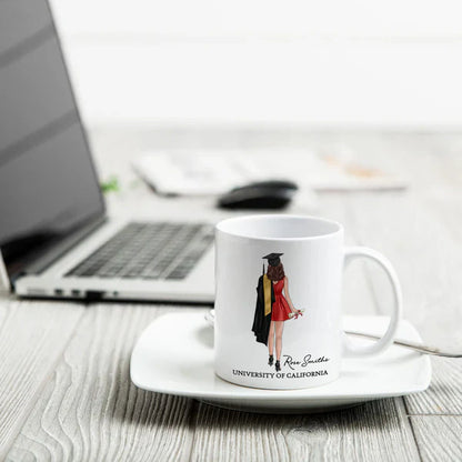 Personalized Ceramic Mug, Call Me Master Graduate in Red Dress, Unique Graduation Gift for Her