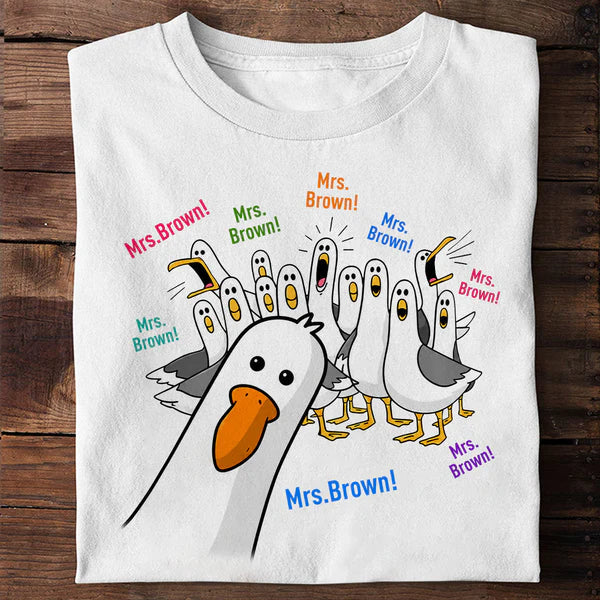 Personalized Seagulls Calling Classic Tee, Custom Teacher Name Design, Unique Back-to-School Gift