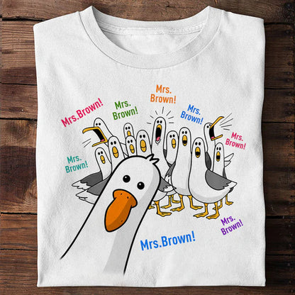 Personalized Seagulls Calling Classic Tee, Custom Teacher Name Design, Unique Back-to-School Gift