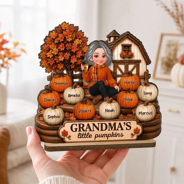 Personalized 2-Layer Wooden Plaque, Grandma's Little Pumpkins Fall Decor, Unique Gift for Grandma