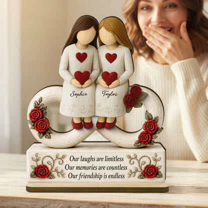 Personalized 2-Layer Wooden Plaque with Endless Friendship Quote & Roses, Creative Gift for Friend Display