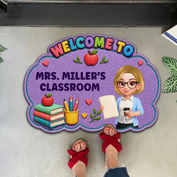 Personalized Shaped Doormat for Teacher Classroom, Colorful Welcome Design, Unique Back-to-School Gift