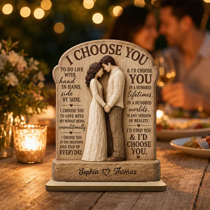 Personalized Wooden Plaque, I Choose You Couple Hand in Hand, Unique Anniversary Gift