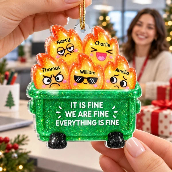 Personalized Acrylic Ornament, Bright Dumpster Fire Cartoon, Unique Christmas Gift for Friends and Coworkers